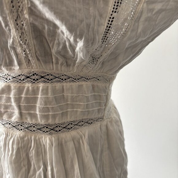 FREE PEOPLE Victorian Waisted Mini Dress Size 6 Boho Cottagecore Prairie Coastal - Picture 7 of 16